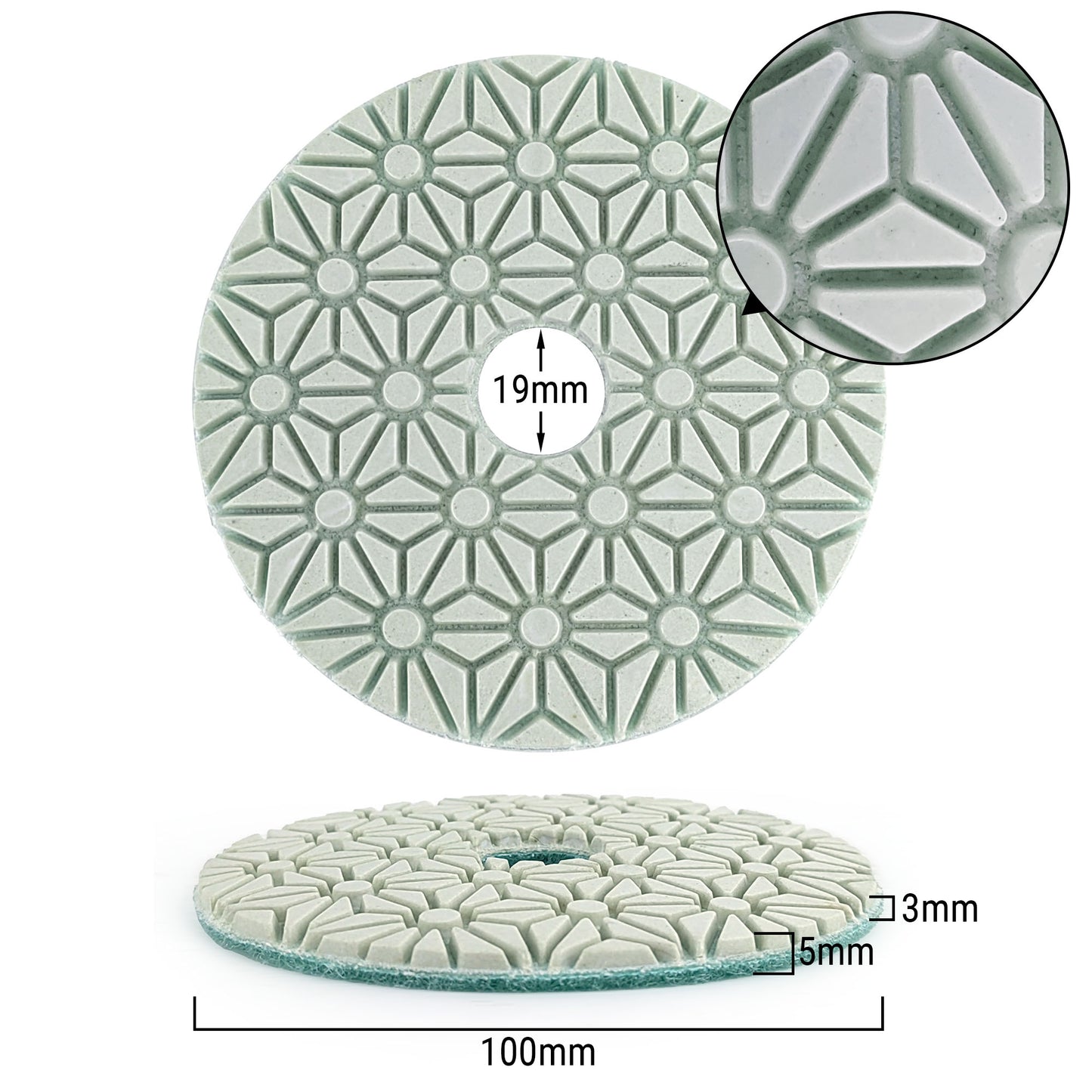 NBB Almohadilla de pulido de diamante solo son necesarios 3 pasos para pulido en Húmedo y Seco renovación eliminación en mármol granito cerámica baldosa 100mm/4" con respaldo de nylon