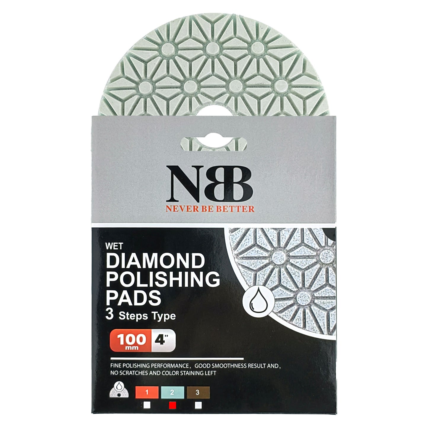 NBB Almohadilla de pulido de diamante solo son necesarios 3 pasos para pulido en Húmedo y Seco renovación eliminación en mármol granito cerámica baldosa 100mm/4" con respaldo de nylon