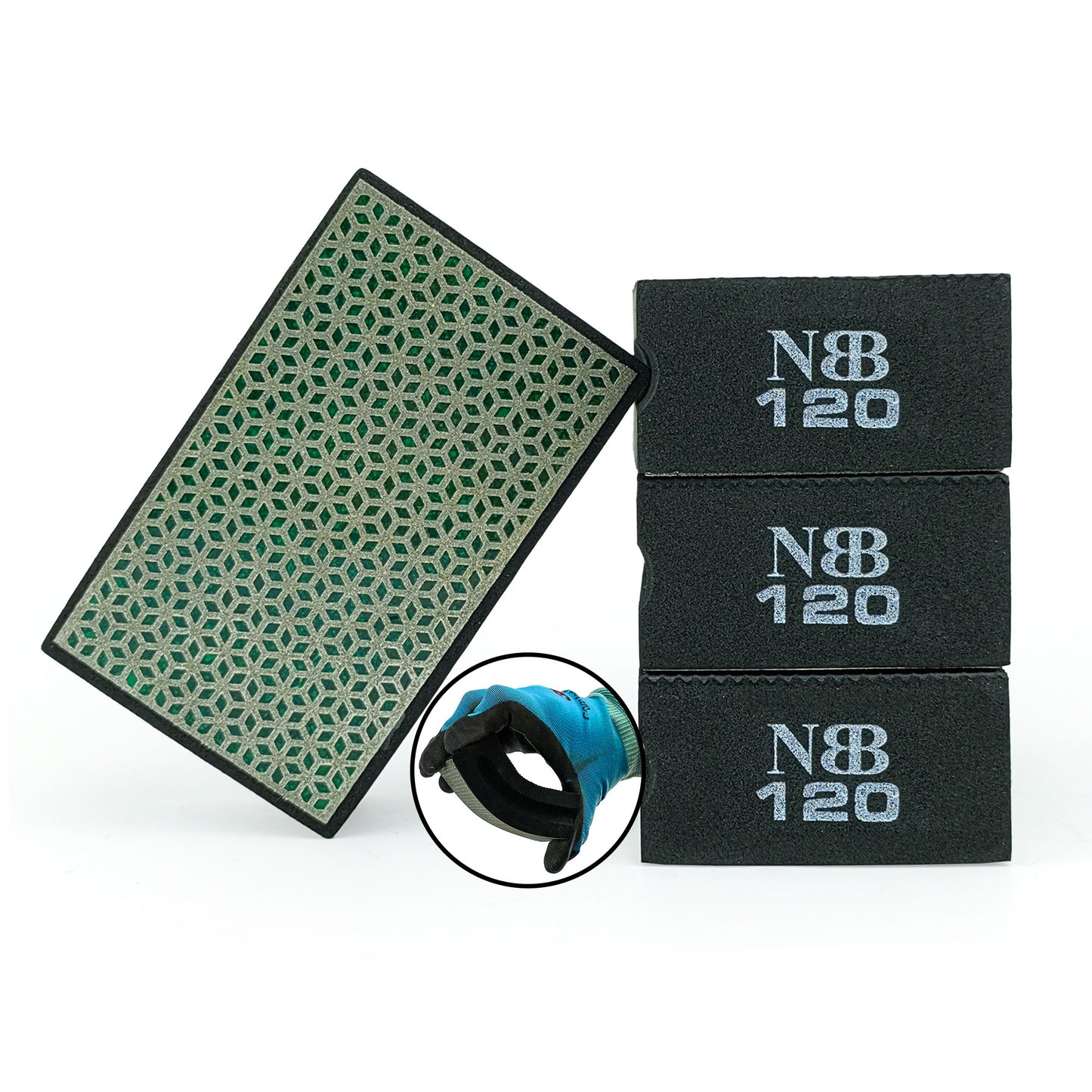 NBB Almohadilla diamantada a Mano para lijar o pulir, Bloque Diamante de Lijado/Pulido con Respaldo de Esponja Flexible para moliendar Piedra Granito cerámica azulejo Vidrio Madera Metal