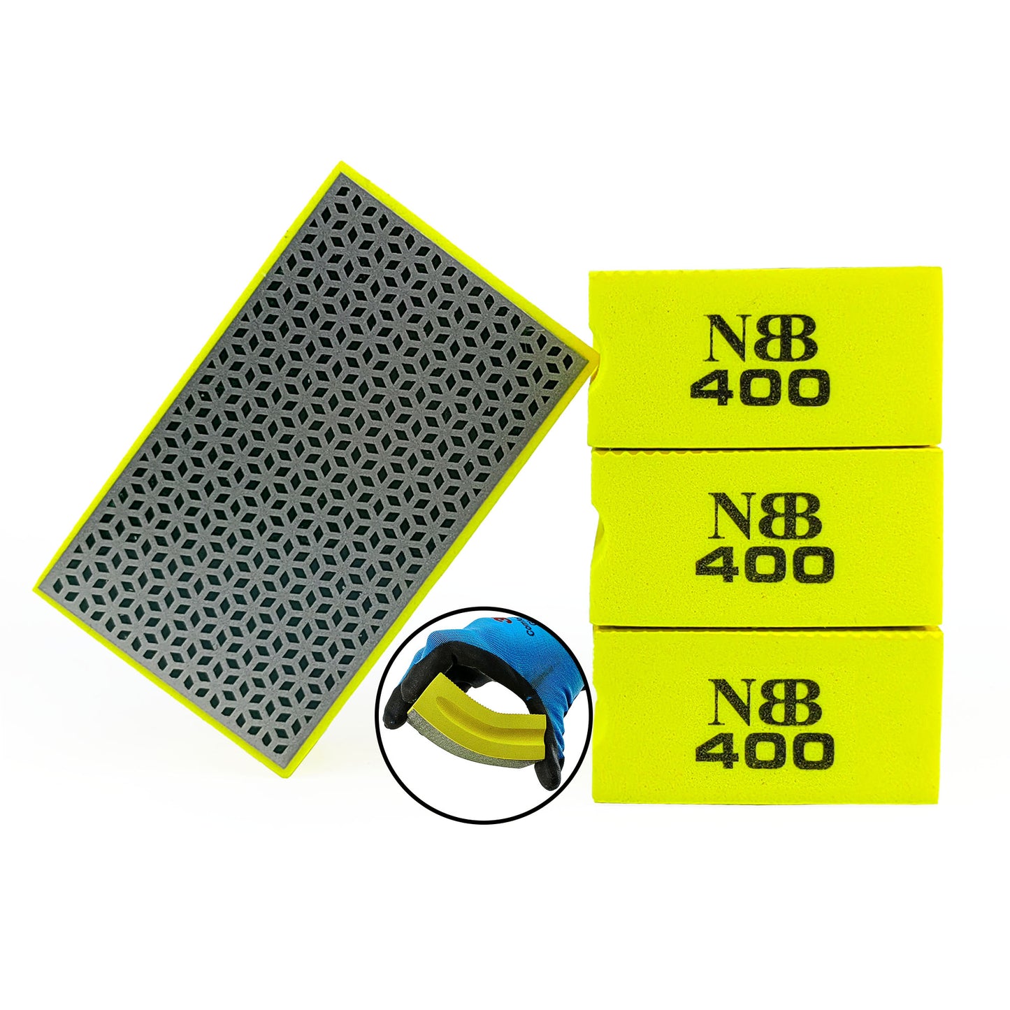 NBB Almohadilla diamantada a Mano para lijar o pulir, Bloque Diamante de Lijado/Pulido con Respaldo de Esponja Flexible para moliendar Piedra Granito cerámica azulejo Vidrio Madera Metal