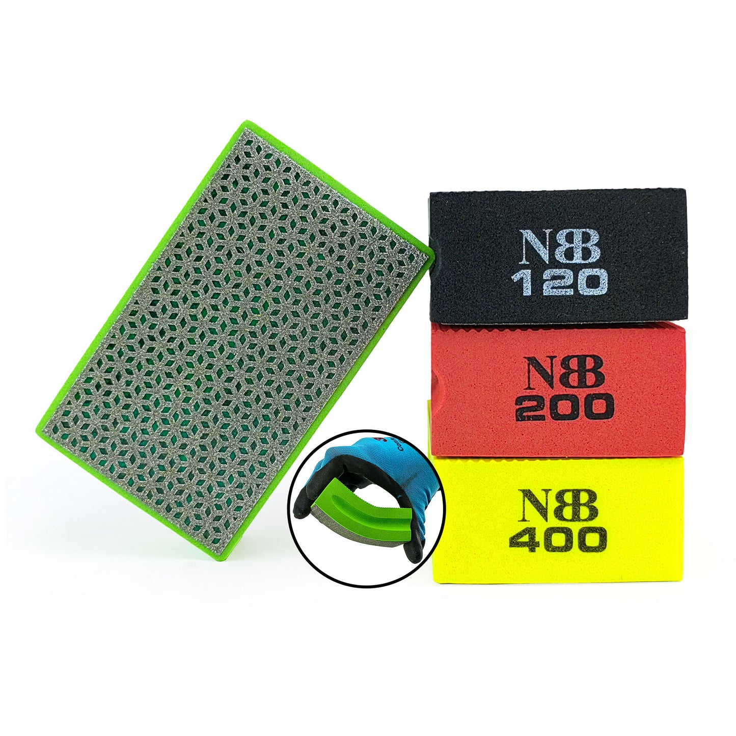 NBB Almohadilla diamantada a Mano para lijar o pulir, Bloque Diamante de Lijado/Pulido con Respaldo de Esponja Flexible para moliendar Piedra Granito cerámica azulejo Vidrio Madera Metal