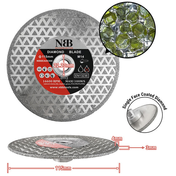 NBB Disco de corte de diamante electrochapado sierra diamantada doble cara recubierta de diamante 2 en 1 profesional para cortar mármol granito cerámica porcelana conexión con rosca M14 (DF)