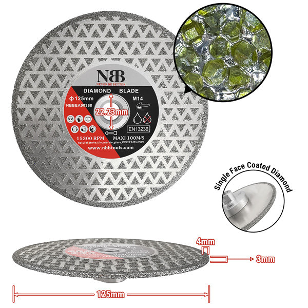NBB Disco de corte de diamante electrochapado sierra diamantada doble cara recubierta de diamante 2 en 1 profesional para cortar mármol granito cerámica porcelana conexión con rosca M14 (DF)