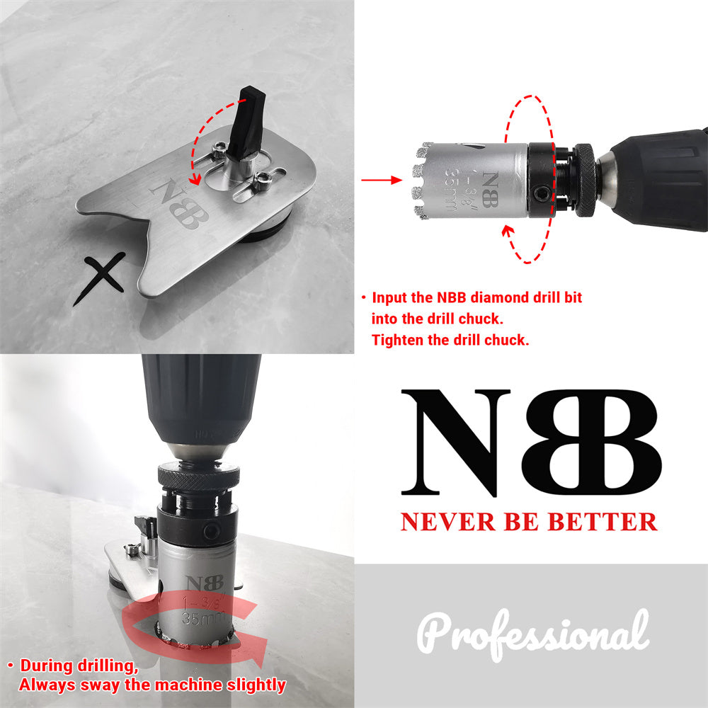 NBB Broca de diamante, corona diamante para taladrar en seco y en húmedo en porcelana dura, cerámica, baldosas, granito, mármol, azulejo, Conectado a Árbol, para Taladro de Pistola/Banco(Árbol hexagonal )