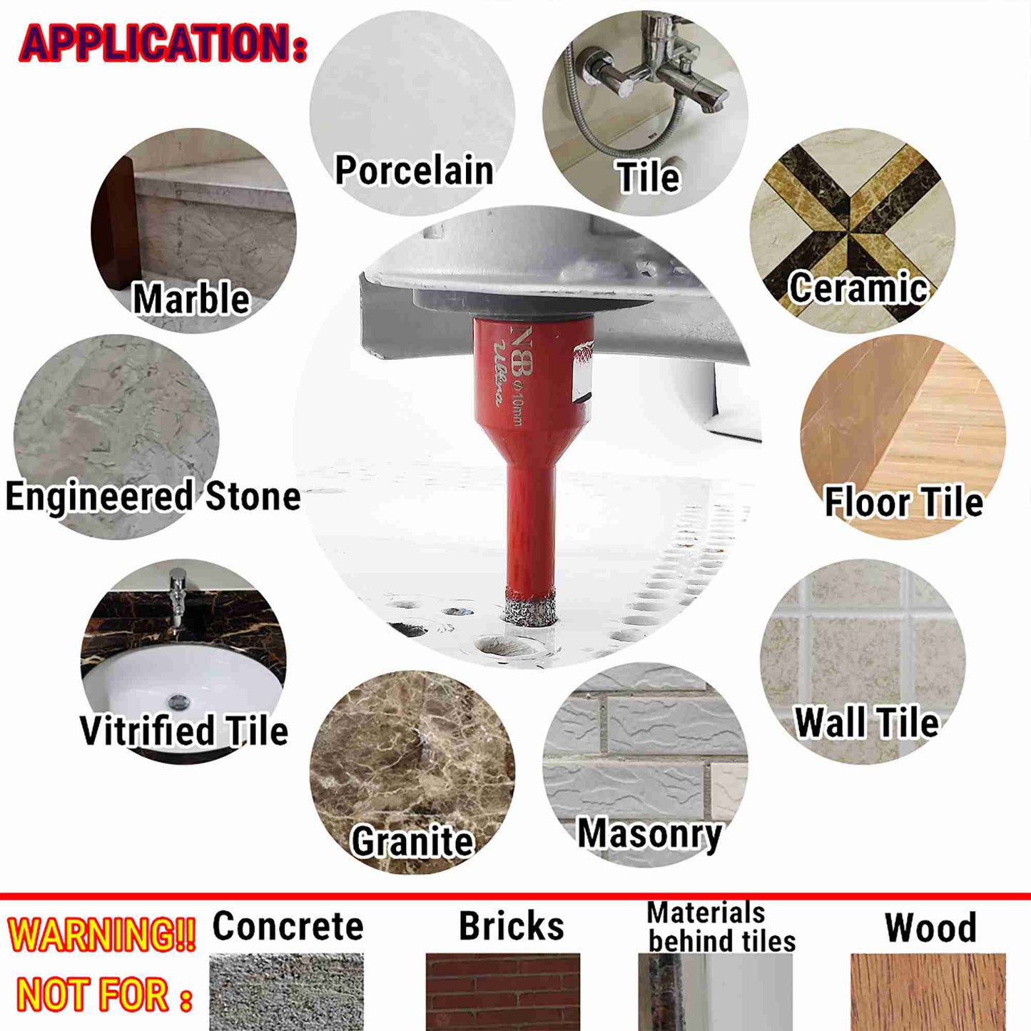 NBB Broca de diamante ultra calidad con M14, corona diamante para taladrar en seco y en húmedo en porcelana dura, cerámica, baldosas, granito, mármol, azulejo, para Amoladora Angular