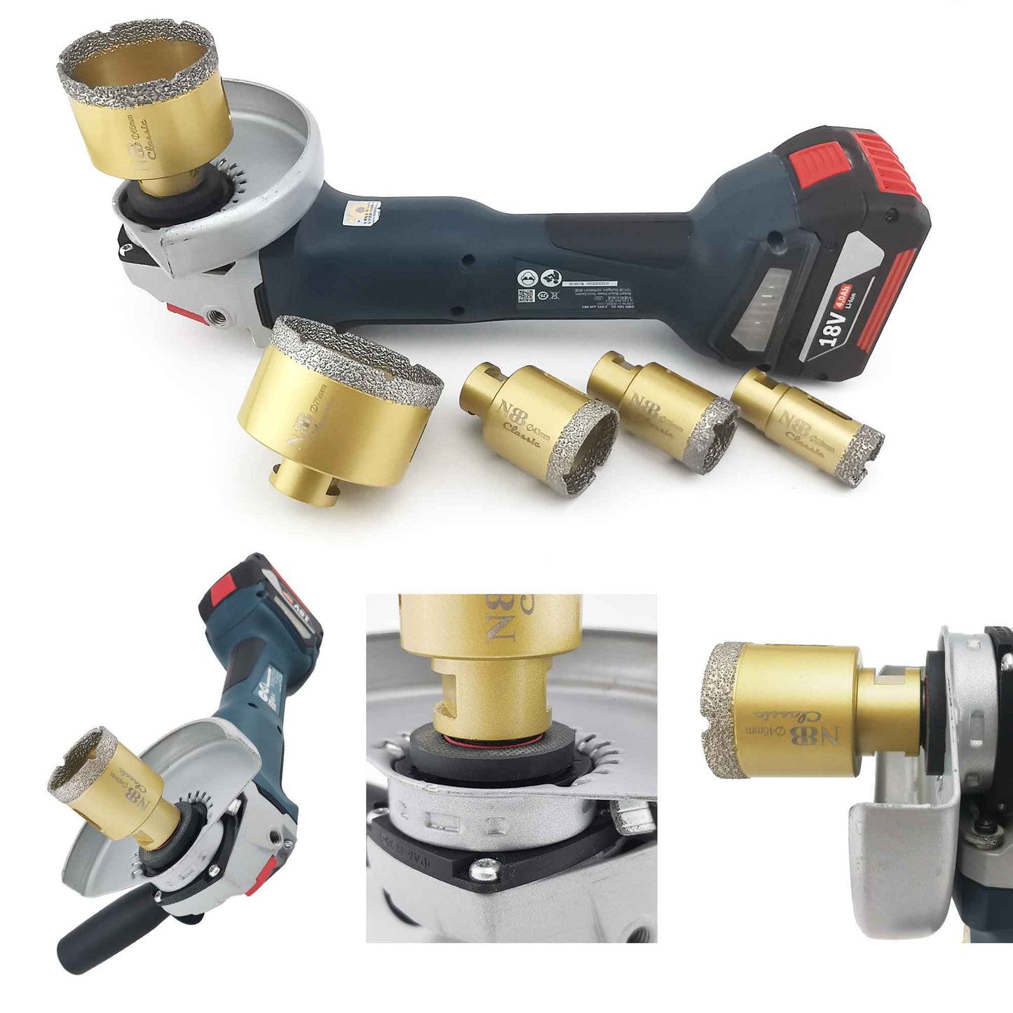 NBB Broca de diamante con M14, tipo dorado clásico, corona diamante para taladrar en seco y en húmedo en porcelana dura, cerámica, baldosas, granito, mármol, azulejo, para Amoladora Angular (Classic)