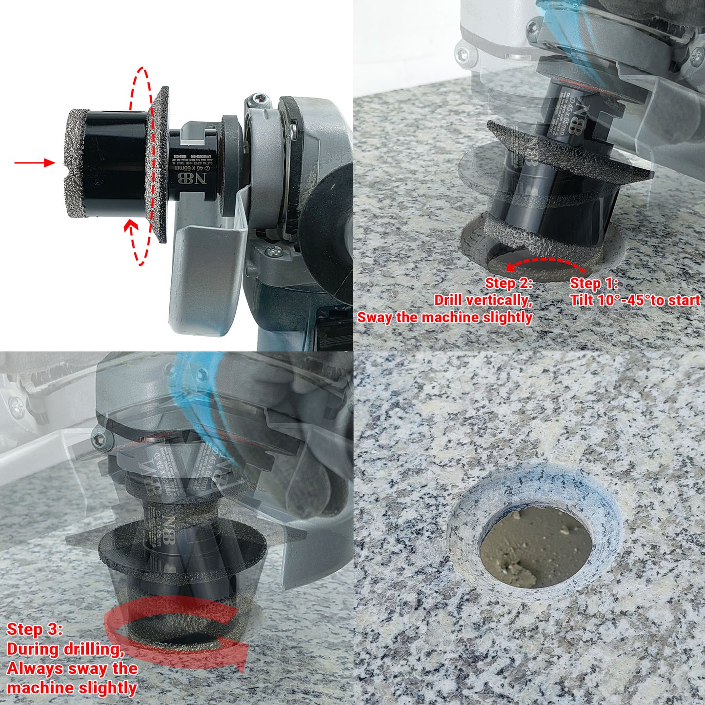 NBB Broca con biselado de diamante con M14 corona diamante sierra perforadora de diamante para taladrar y perfilar drenajes en porcelana cerámica baldosas granito mármol azulejo 2-in-1