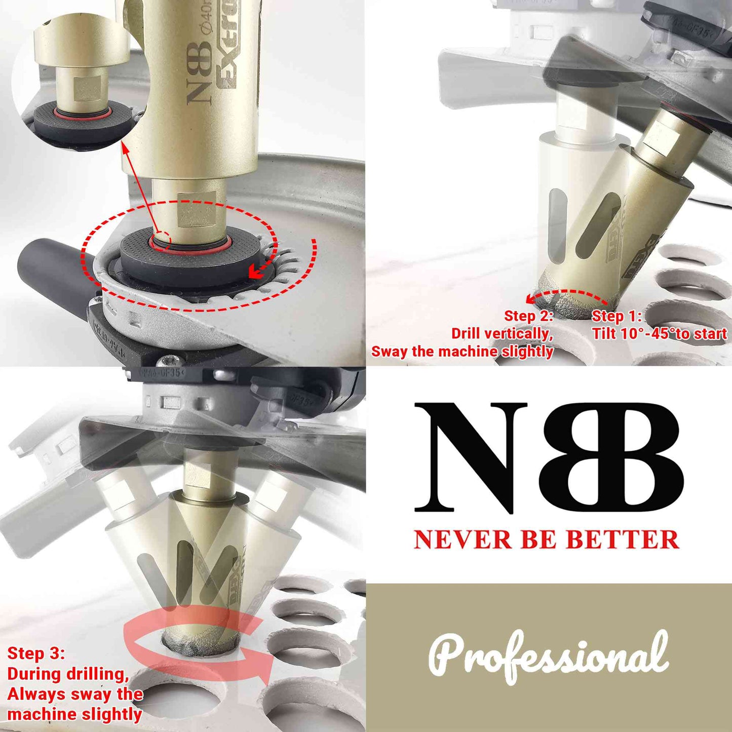 NBB Broca de diamante con M14 corona diamante para taladrar en seco y en húmedo profesionalmente en porcelana dura cerámica baldosas granito mármol azulejo para Amoladora Angular