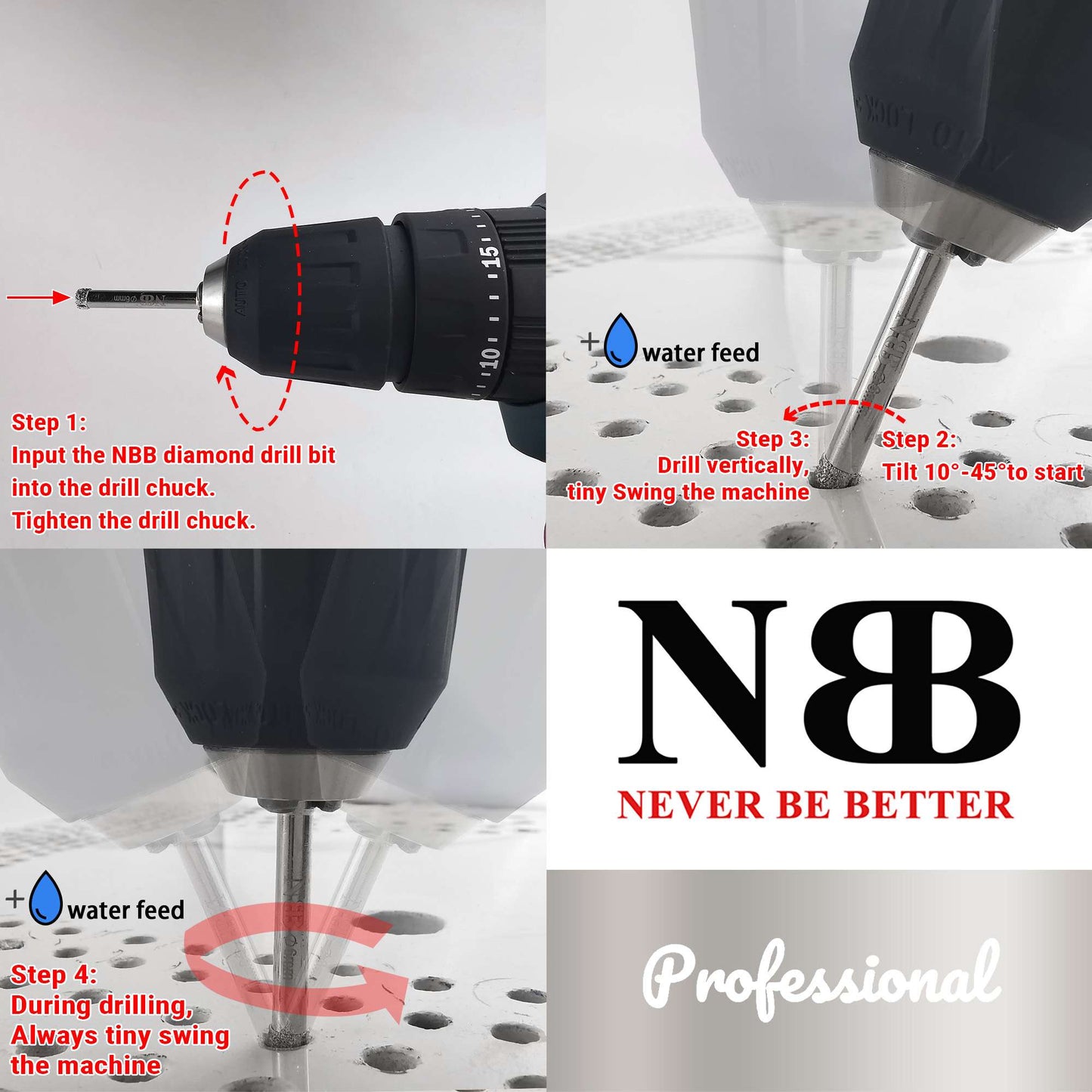 NBB Brocas de diamante con mango redondo corona diamante taladrar en húmedo en mármol piedra lujo cerámica granito azulejo vidrio niquelado para taladros de banco o de pistola