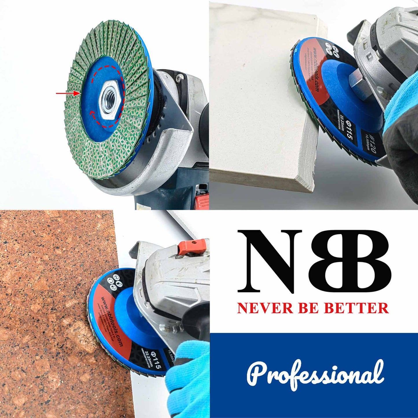 NBB Rueda de láminas con diamante Disco de láminas de diamante completo con M14 brida ideal para lijado pulido de cerámica gres porcelánico piedra bordes y biseles con amoladora