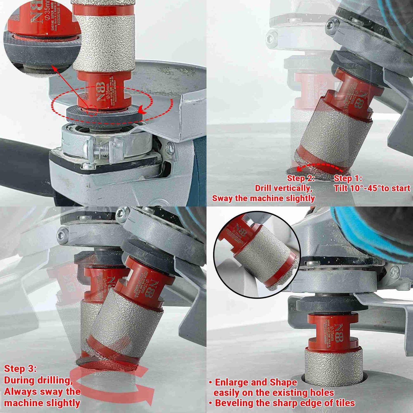 NBB Broca de diamante con M14 Fresa de fresado de diamante broca de chaflán para taladrar ampliar y dar forma al porcelana azulejos cerámica baldosas granito mármol en seco/húmedo 2 en 1