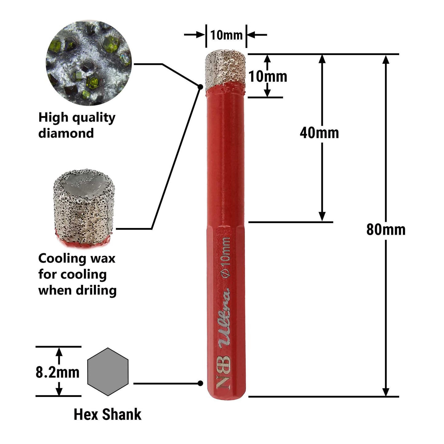 NBB Brocas de diamante calidad ULTRA con vástago hexagonal,corona diamante para taladrar en porcelana, cerámica, baldosas, granito, azulejo, seco/húmedo, en taladros de cable o sin cable