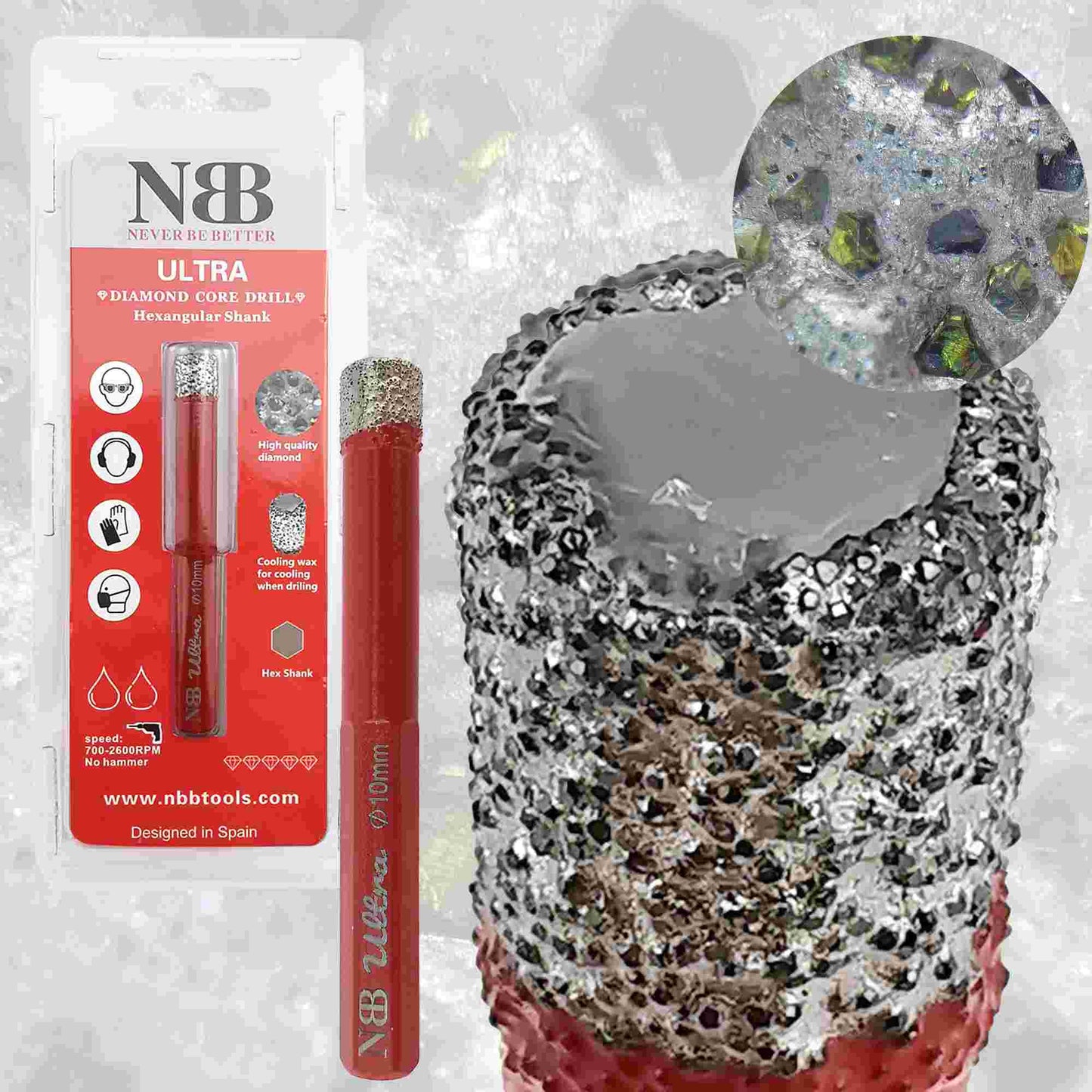 NBB Brocas de diamante calidad ULTRA con vástago hexagonal,corona diamante para taladrar en porcelana, cerámica, baldosas, granito, azulejo, seco/húmedo, en taladros de cable o sin cable