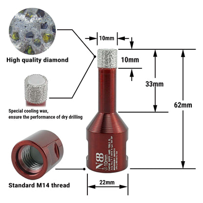 Foret diamanté NBB, fraise diamantée M14, foret à carottage diamanté pour perçage à sec et à l'eau dans la porcelaine dure, la céramique, le carrelage, le granit, le marbre, pour meuleuse d'angle