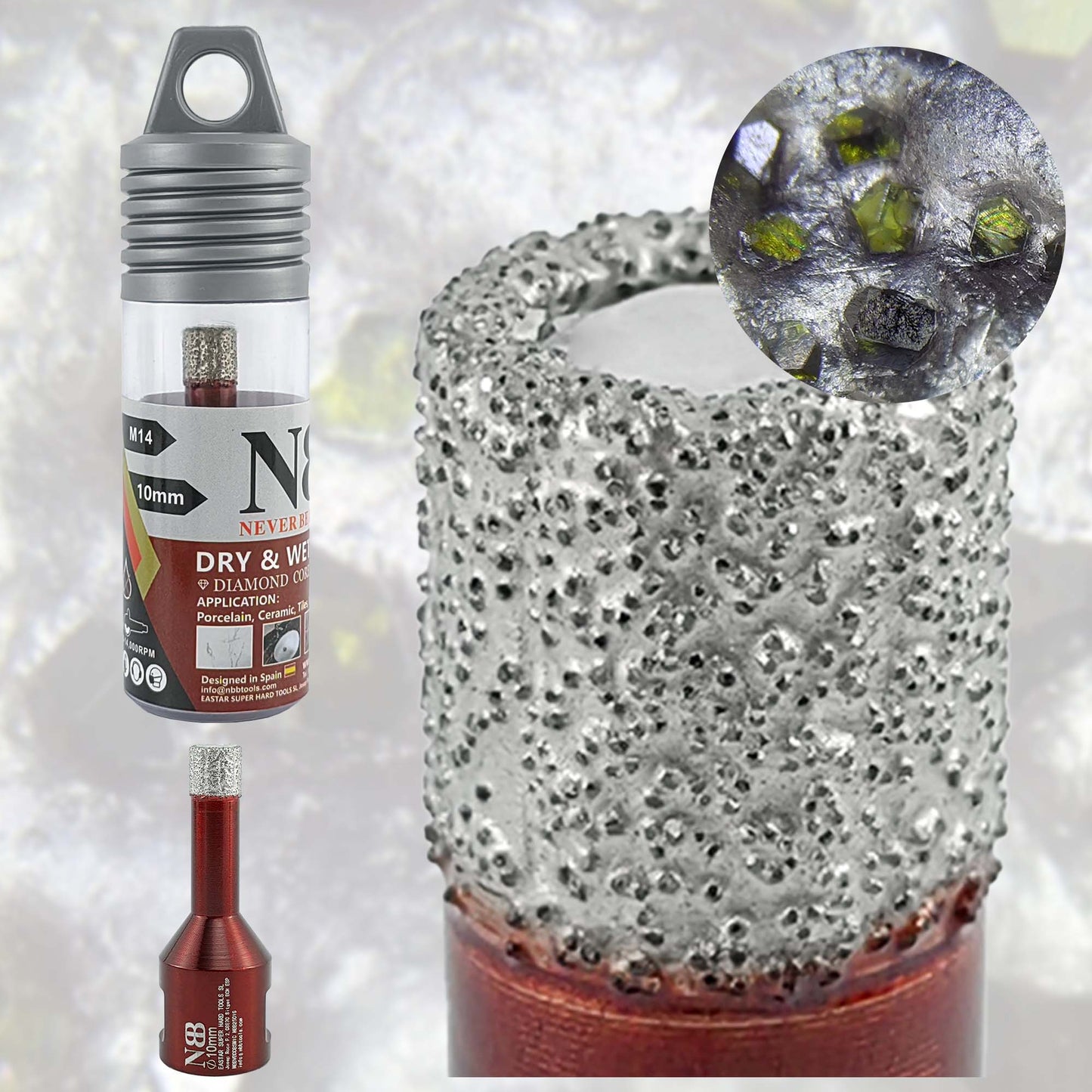 Foret diamanté NBB, fraise diamantée M14, foret à carottage diamanté pour perçage à sec et à l'eau dans la porcelaine dure, la céramique, le carrelage, le granit, le marbre, pour meuleuse d'angle