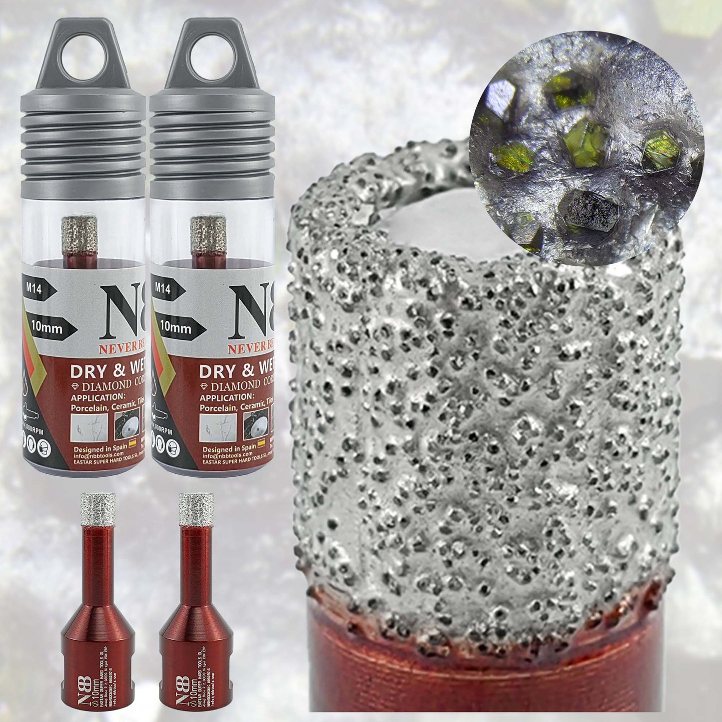 Foret diamanté NBB, fraise diamantée M14, foret à carottage diamanté pour perçage à sec et à l'eau dans la porcelaine dure, la céramique, le carrelage, le granit, le marbre, pour meuleuse d'angle