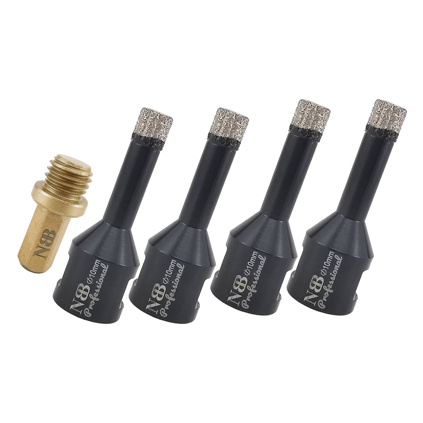 NBB Broca de diamante con M14, corona diamante para taladrar en seco y en húmedo profesionalmente en porcelana,cerámica,baldosas,granito,mármol,azulejo,para Amoladora Angular(4pcs +1pc Adaptador)