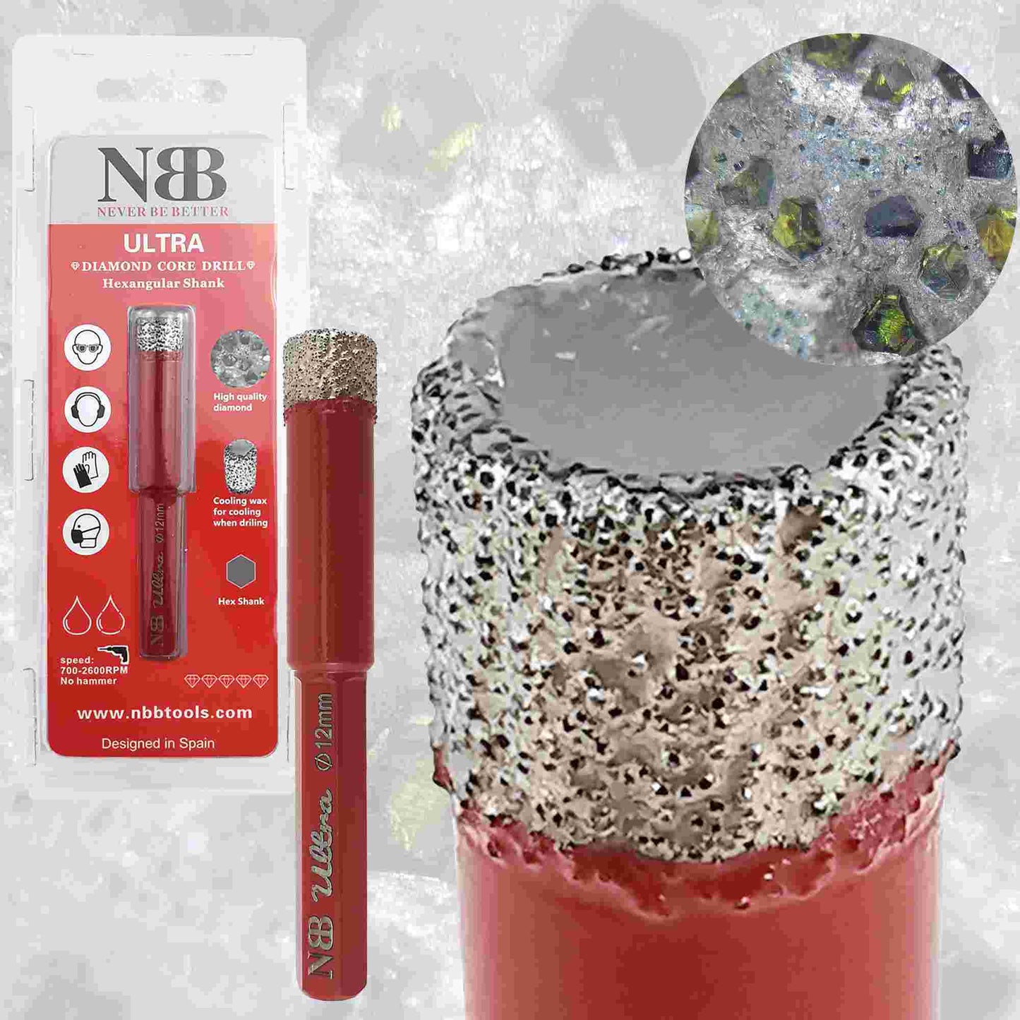NBB Brocas de diamante calidad ULTRA con vástago hexagonal,corona diamante para taladrar en porcelana, cerámica, baldosas, granito, azulejo, seco/húmedo, en taladros de cable o sin cable