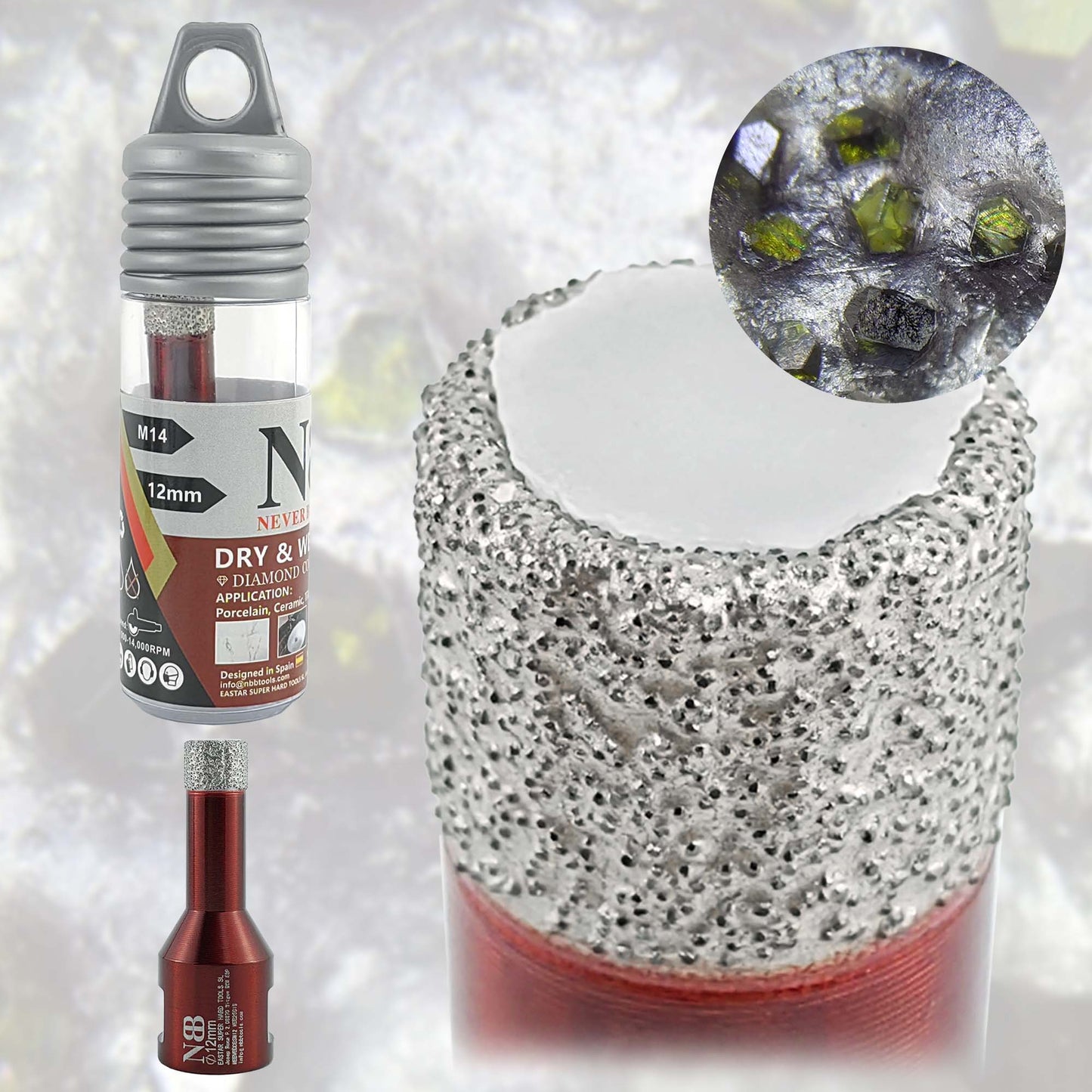 Foret diamanté NBB, fraise diamantée M14, foret à carottage diamanté pour perçage à sec et à l'eau dans la porcelaine dure, la céramique, le carrelage, le granit, le marbre, pour meuleuse d'angle