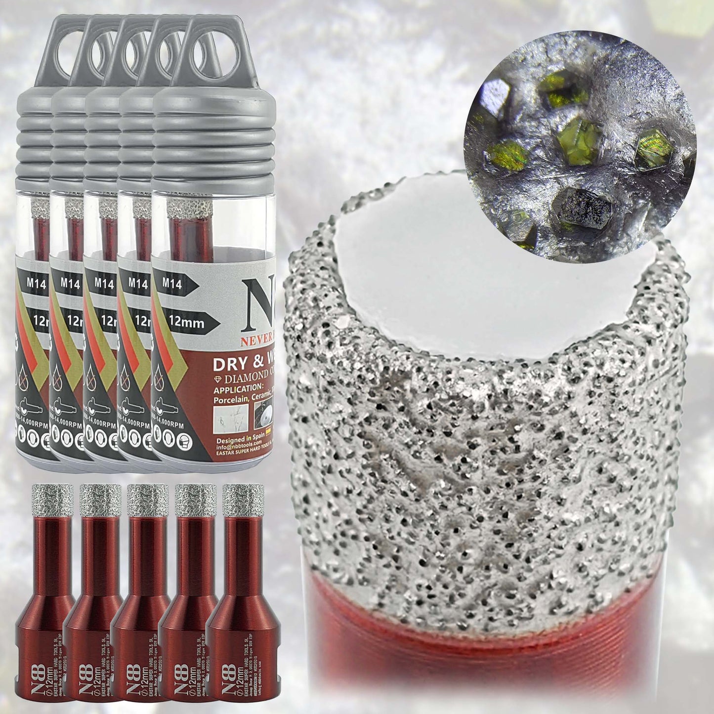 Foret diamanté NBB, fraise diamantée M14, foret à carottage diamanté pour perçage à sec et à l'eau dans la porcelaine dure, la céramique, le carrelage, le granit, le marbre, pour meuleuse d'angle