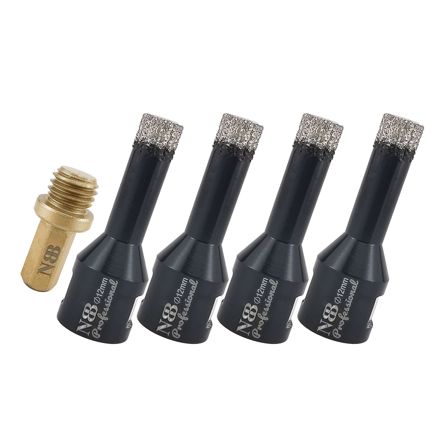 NBB Broca de diamante con M14, corona diamante para taladrar en seco y en húmedo profesionalmente en porcelana,cerámica,baldosas,granito,mármol,azulejo,para Amoladora Angular(4pcs +1pc Adaptador)