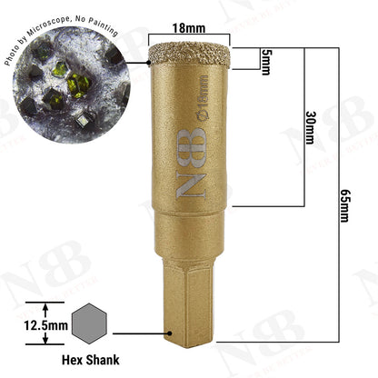 NBB Brocas de diamante con vástago hexagonal 12.5mm, corona diamante para taladrar en seco en porcelana,cerámica,baldosas,granito,azulejo, meyor en húmedo, para perforadora de pistola y banco