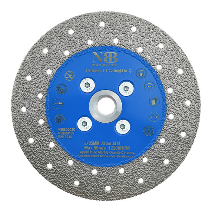 NBB Geschweißte Diamanttrennscheibe 3 in 1 Diamantsäge Schneiden und Schleifen Schleifen und Schneiden von Granit Marmor Fliesen Keramik Porzellan Stein Metall Trockenglas M14 für Winkelschleifer (Mittel)
