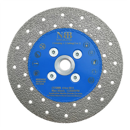 NBB Geschweißte Diamanttrennscheibe 3 in 1 Diamantsäge Schneiden und Schleifen Schleifen und Schneiden von Granit Marmor Fliesen Keramik Porzellan Stein Metall Trockenglas M14 für Winkelschleifer (Mittel)
