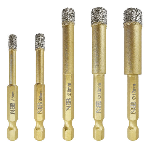 NBB Brocas de diamante con vástago hexagonal E6.3mm, corona diamante para taladrar en seco en porcelana, cerámica, baldosas, granito, azulejo, meyor en húmedo (5, 5/6/8/10/12mm)