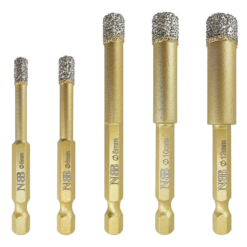 NBB Brocas de diamante con vástago hexagonal E6.3mm, corona diamante para taladrar en seco en porcelana, cerámica, baldosas, granito, azulejo, meyor en húmedo (5, 5/6/8/10/12mm)
