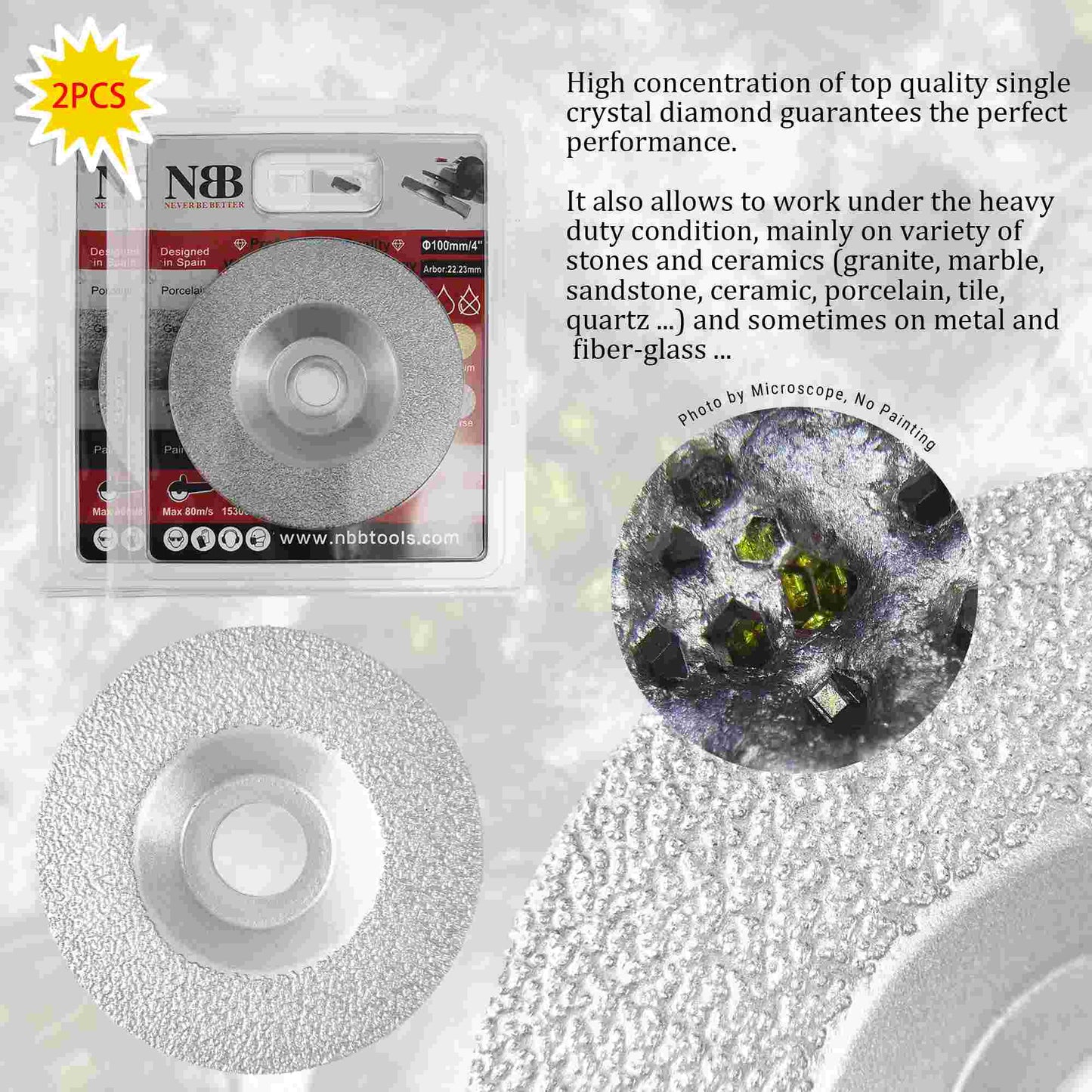 Disque diamanté soudé NBB : durée de vie et efficacité optimales pour le polissage et la découpe du granit, du marbre, du carrelage, de la céramique et de la porcelaine. Meuleuse d'angle (taille moyenne).