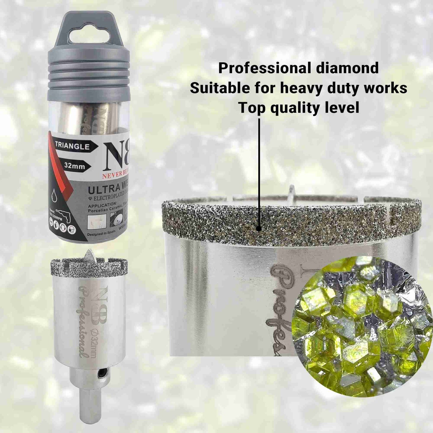 NBB Brocas de diamante con vástago triangular, corona diamante, taladrar en húmedo en mármol, piedra lujo, cerámica, granito, azulejo, vidrio, tec. galvanizada, en taladros de cable o sin cable