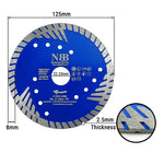 NBB Disco de corte diamante sierra de diamante con cortador turbo reforzado altura de 8mm eje 22,23 mm hoja cuchilla de corte de uso general Granito Cerámica Ladrillo Hormigón en seco húmedo (125mm)