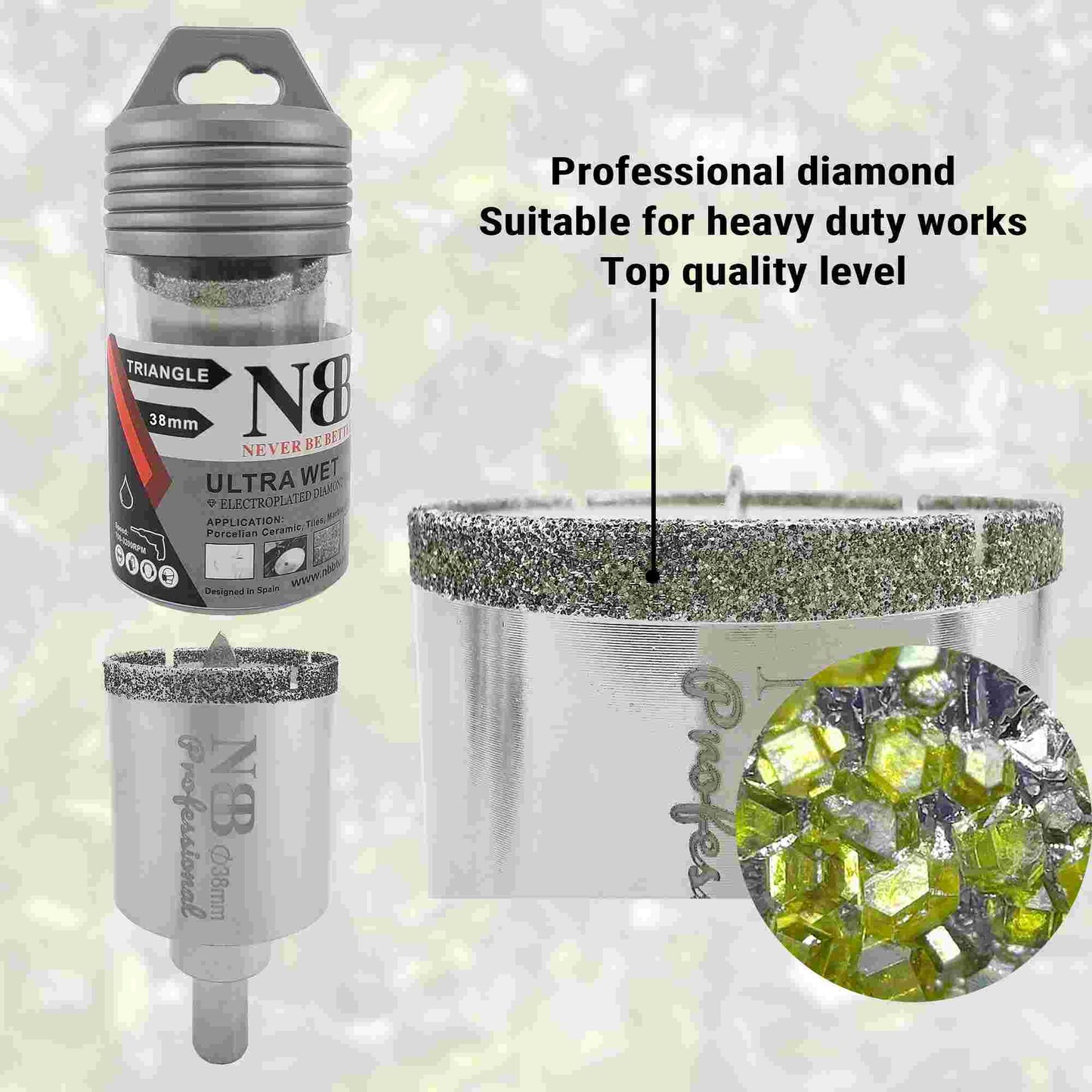 NBB Brocas de diamante con vástago triangular, corona diamante, taladrar en húmedo en mármol, piedra lujo, cerámica, granito, azulejo, vidrio, tec. galvanizada, en taladros de cable o sin cable