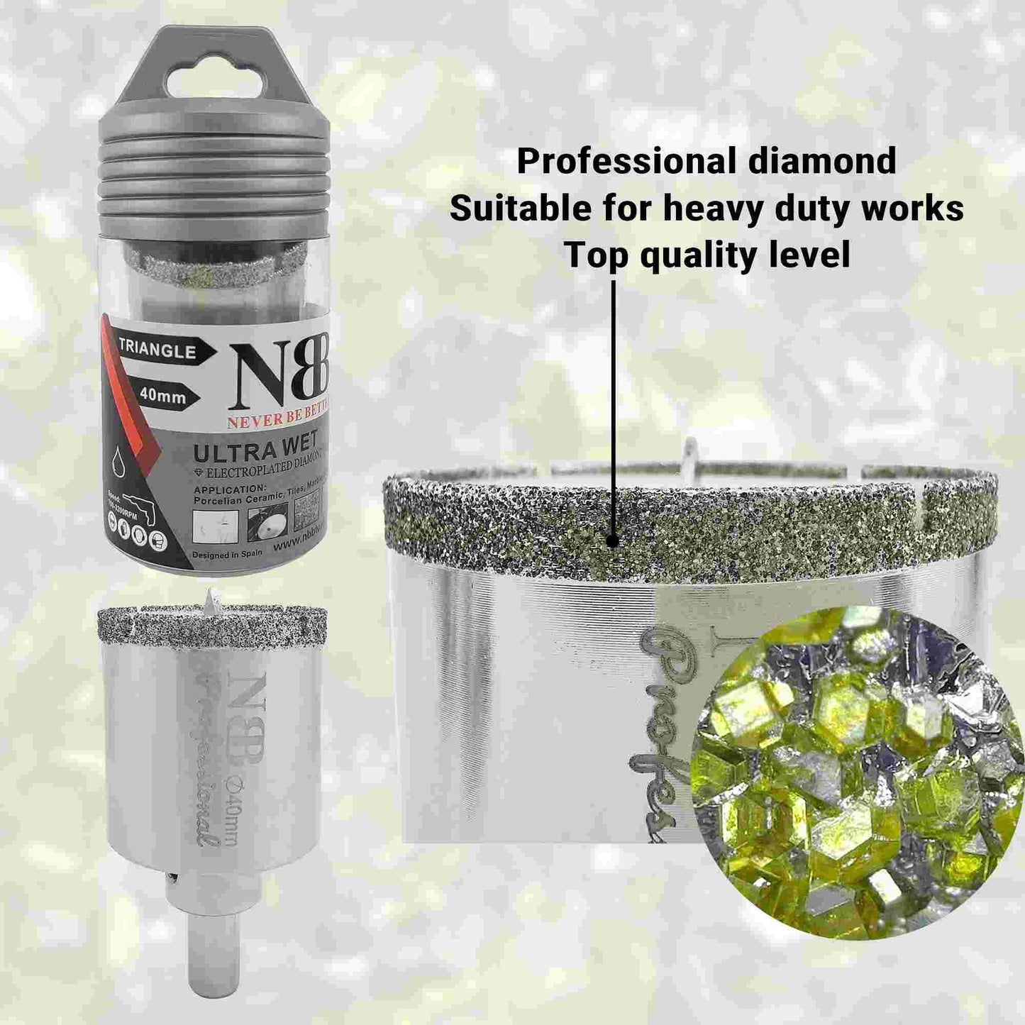 NBB Brocas de diamante con vástago triangular, corona diamante, taladrar en húmedo en mármol, piedra lujo, cerámica, granito, azulejo, vidrio, tec. galvanizada, en taladros de cable o sin cable