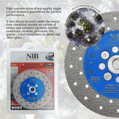 NBB Geschweißte Diamanttrennscheibe 3 in 1 Diamantsäge Schneiden und Schleifen Schleifen und Schneiden von Granit Marmor Fliesen Keramik Porzellan Stein Metall Trockenglas M14 für Winkelschleifer (Mittel)