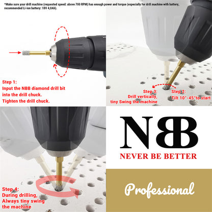 NBB Brocas de diamante con vástago hexagonal E6.3mm, corona diamante para taladrar en seco en porcelana, cerámica, baldosas, granito, azulejo, meyor en húmedo (5, 5/6/8/10/12mm)