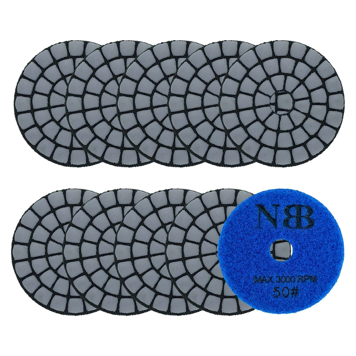 NBB Diamantpolierscheiben 2" 50mm Diamantschleifscheibe für Trocken- und Nasspolieren von Granit, Marmor, Stein und Keramik mit Nylonrücken für ein gutes Finish (50#, 100#, 200#, 400#) 