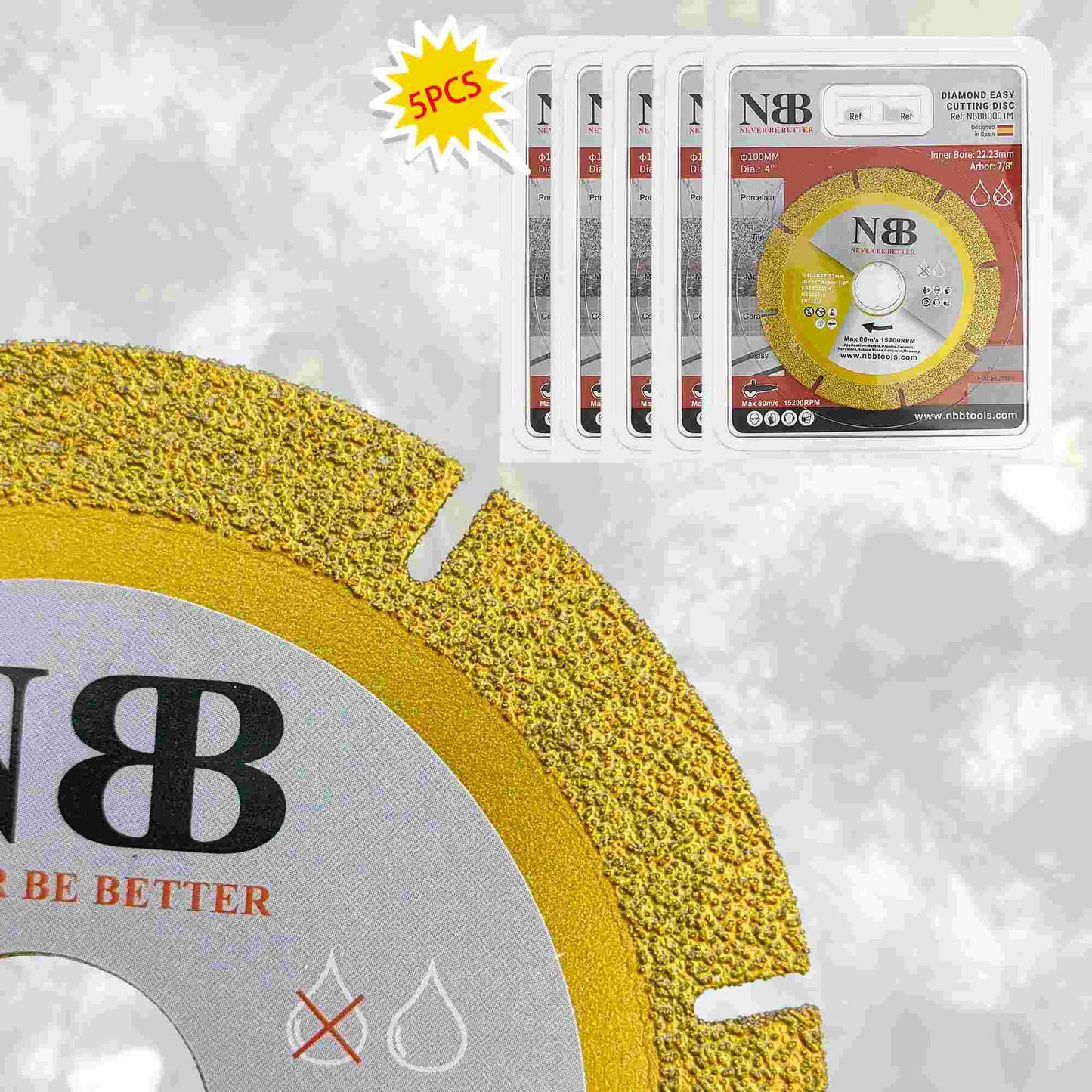 NBB Disco de diamante soldado hoja de diamante eficiencia para molienda y corte en granito mármol azulejos cerámica porcelana piedra Metal Vidrio en seco eje de 22.23mm para amoladora angular (Medio)