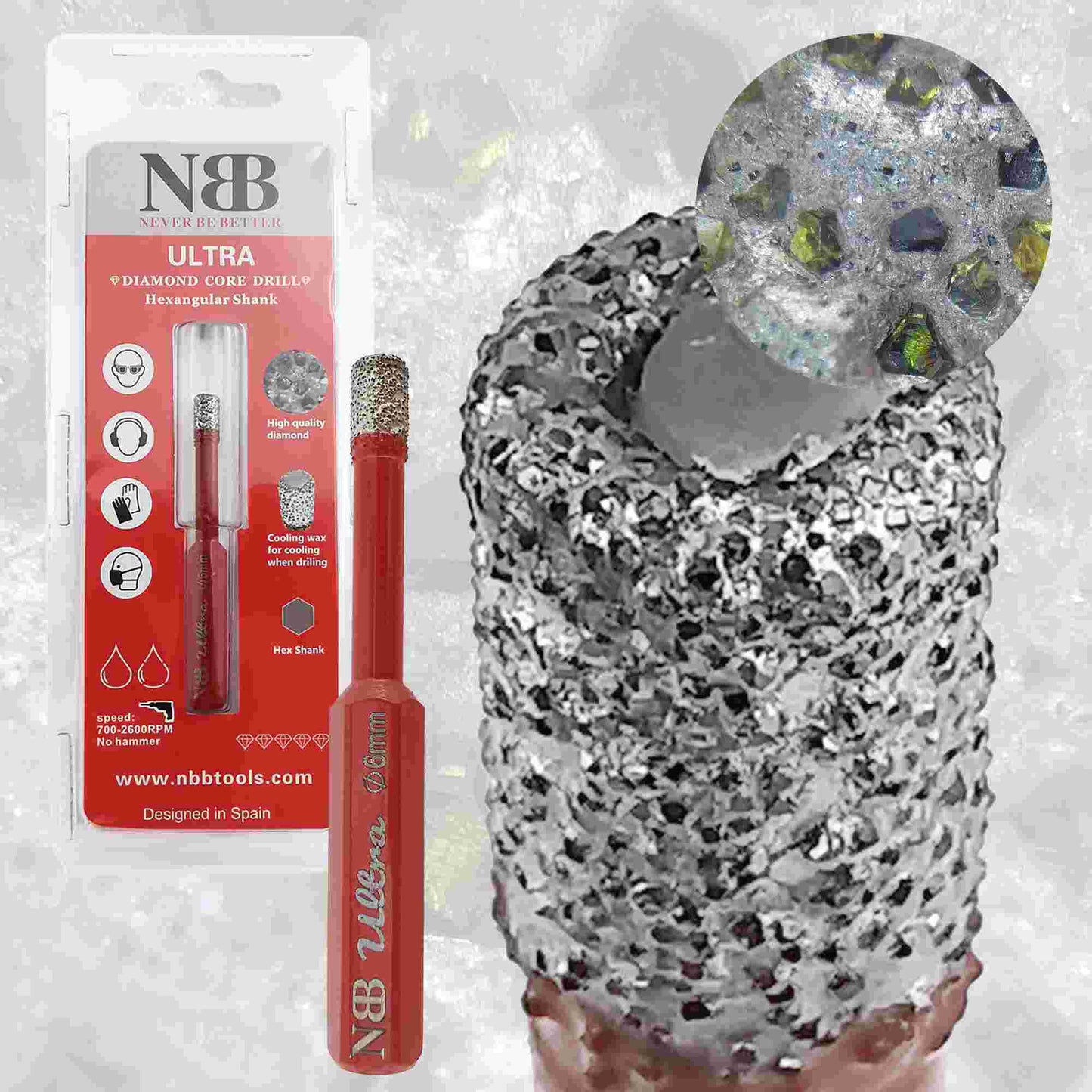 NBB Brocas de diamante calidad ULTRA con vástago hexagonal,corona diamante para taladrar en porcelana, cerámica, baldosas, granito, azulejo, seco/húmedo, en taladros de cable o sin cable