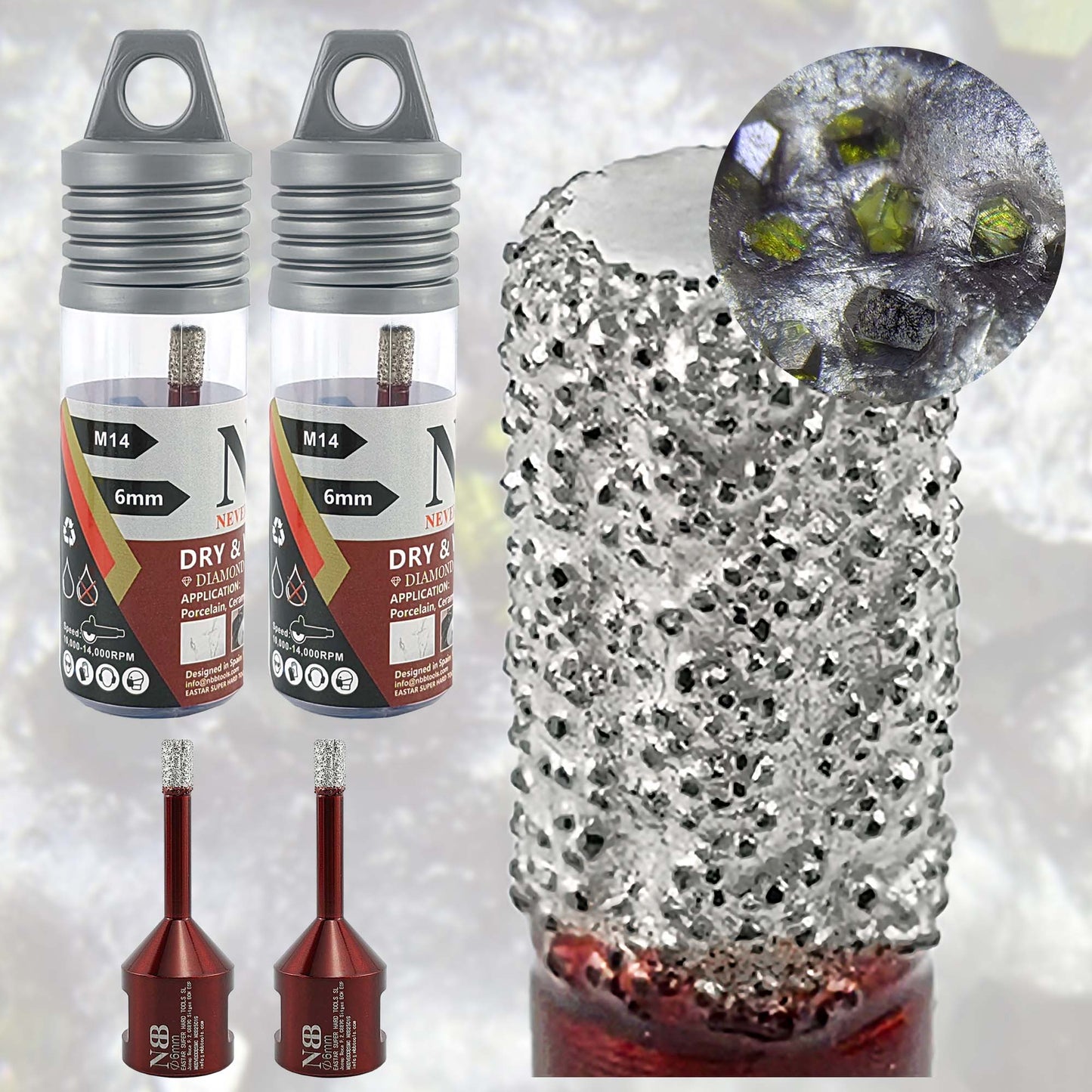 Foret diamanté NBB, fraise diamantée M14, foret à carottage diamanté pour perçage à sec et à l'eau dans la porcelaine dure, la céramique, le carrelage, le granit, le marbre, pour meuleuse d'angle