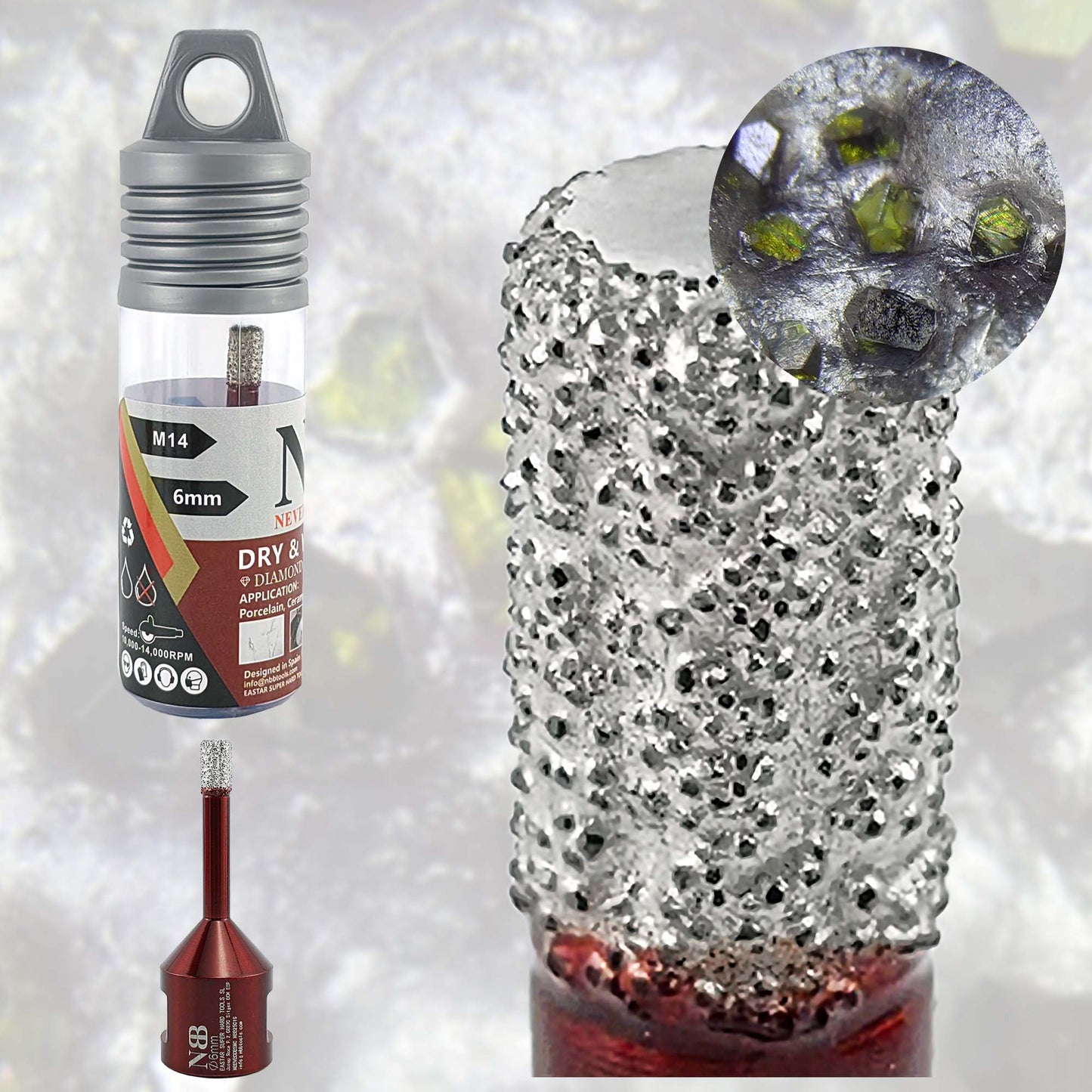 Foret diamanté NBB, fraise diamantée M14, foret à carottage diamanté pour perçage à sec et à l'eau dans la porcelaine dure, la céramique, le carrelage, le granit, le marbre, pour meuleuse d'angle