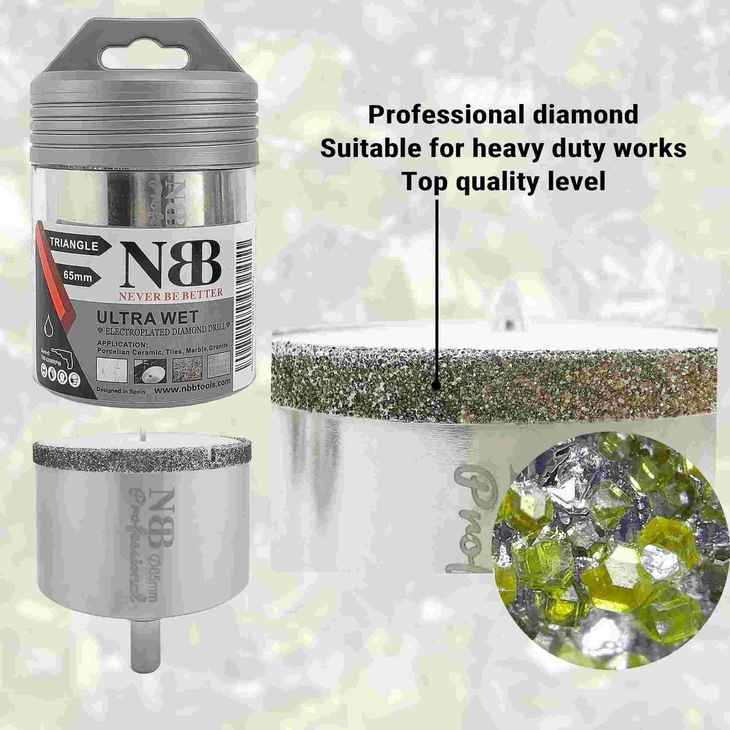 NBB Brocas de diamante con vástago triangular, corona diamante, taladrar en húmedo en mármol, piedra lujo, cerámica, granito, azulejo, vidrio, tec. galvanizada, en taladros de cable o sin cable