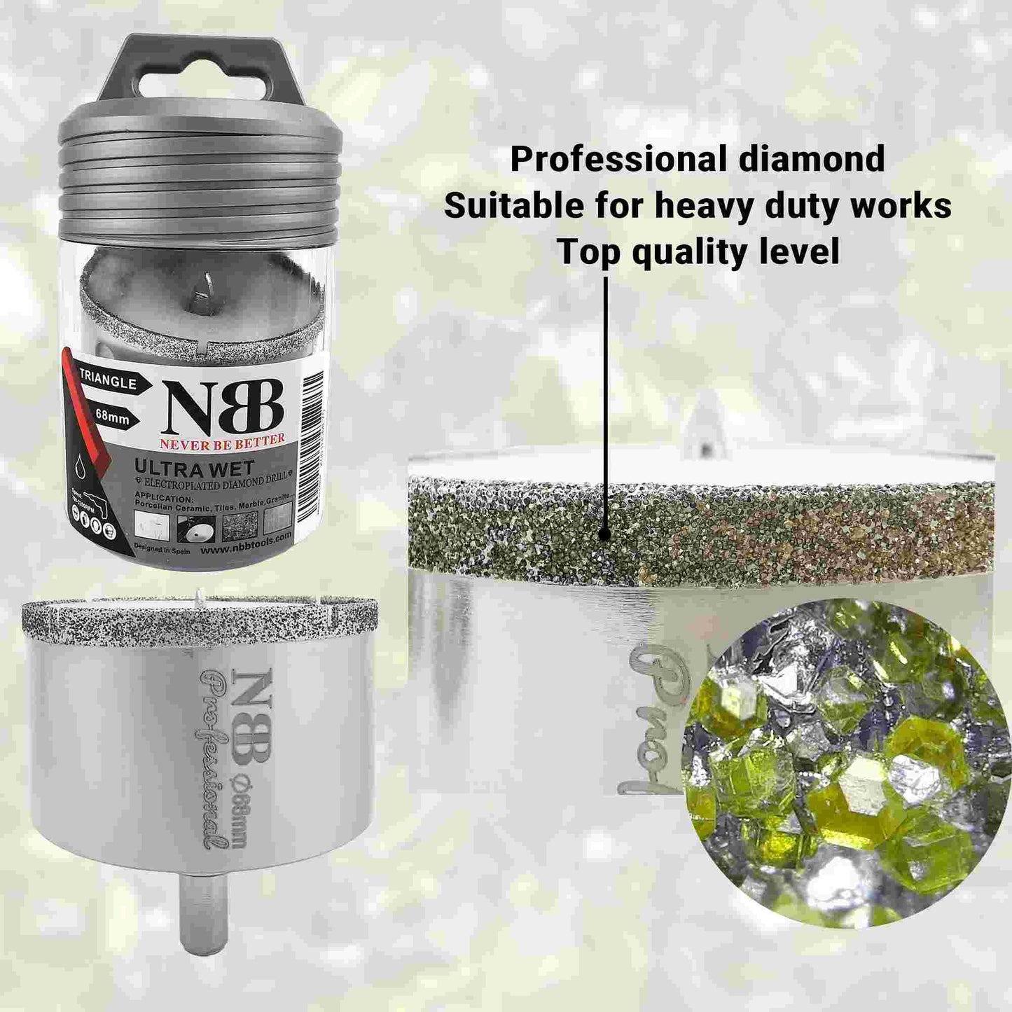 NBB Brocas de diamante con vástago triangular, corona diamante, taladrar en húmedo en mármol, piedra lujo, cerámica, granito, azulejo, vidrio, tec. galvanizada, en taladros de cable o sin cable