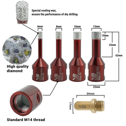 Foret diamanté NBB, fraise diamantée M14, foret à carottage diamanté pour perçage à sec et à l'eau dans la porcelaine dure, la céramique, le carrelage, le granit, le marbre, pour meuleuse d'angle