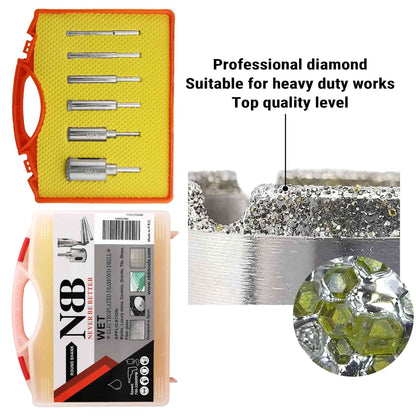 NBB Brocas de diamante con mango redondo corona diamante taladrar en húmedo en mármol piedra lujo cerámica granito azulejo vidrio niquelado para taladros de banco o de pistola