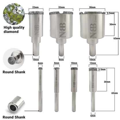 NBB Brocas de diamante con mango redondo corona diamante taladrar en húmedo en mármol piedra lujo cerámica granito azulejo vidrio niquelado para taladros de banco o de pistola