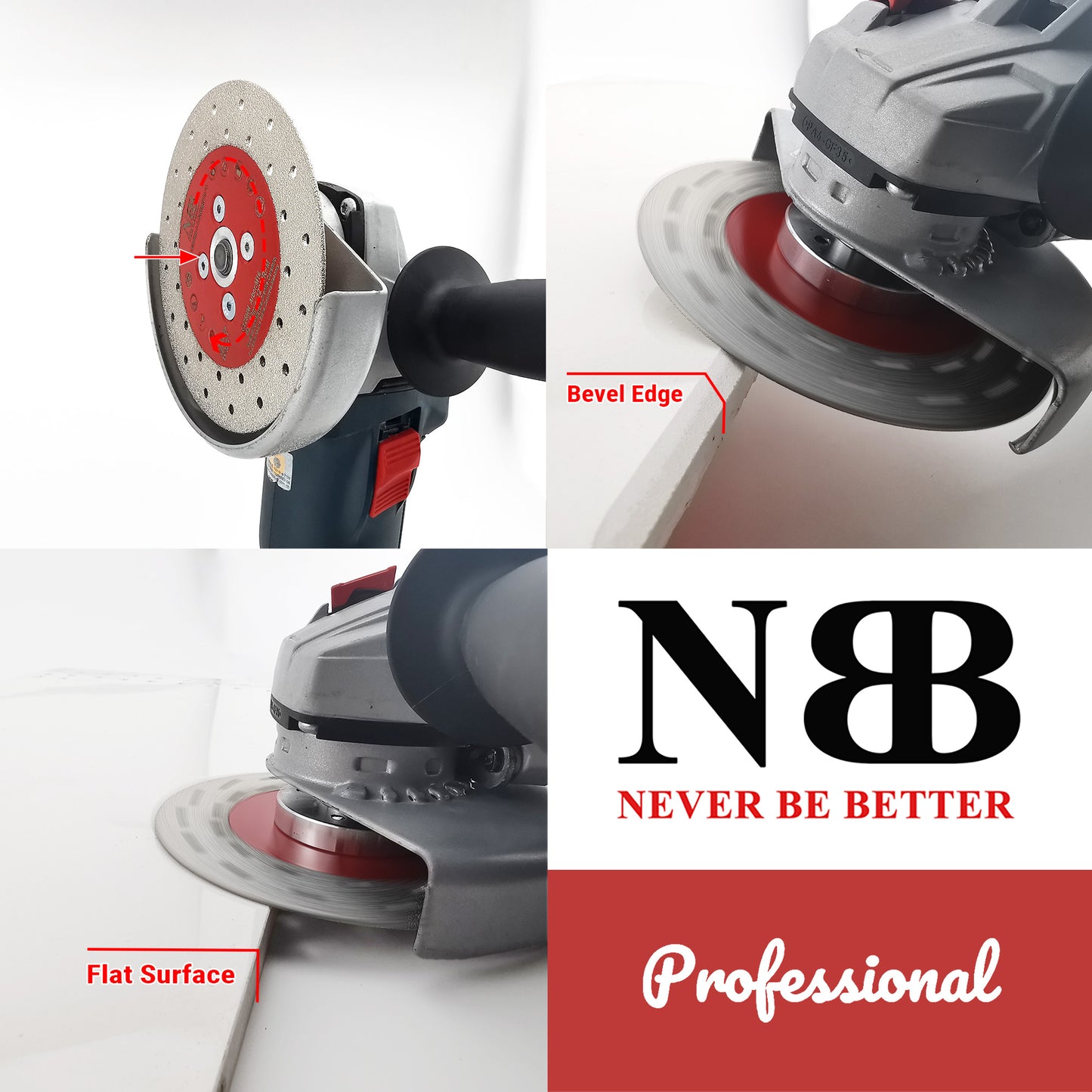 NBB Disco de diamante soldado sierra de diamante corte y rectificado 3 en 1molienda y corte en granito mármol azulejos cerámica porcelana piedra Metal Vidrio seco M14 para amoladora angular(Grueso)