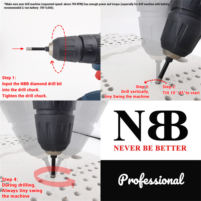NBB Brocas de diamante con vástago hexagonal,corona diamante para taladrar, seco en porcelana,cerámica,baldosas,granito,azulejo, meyor en húmedo, en taladros de cable o sin cable(7, 6/6/8/8/10/12mm)