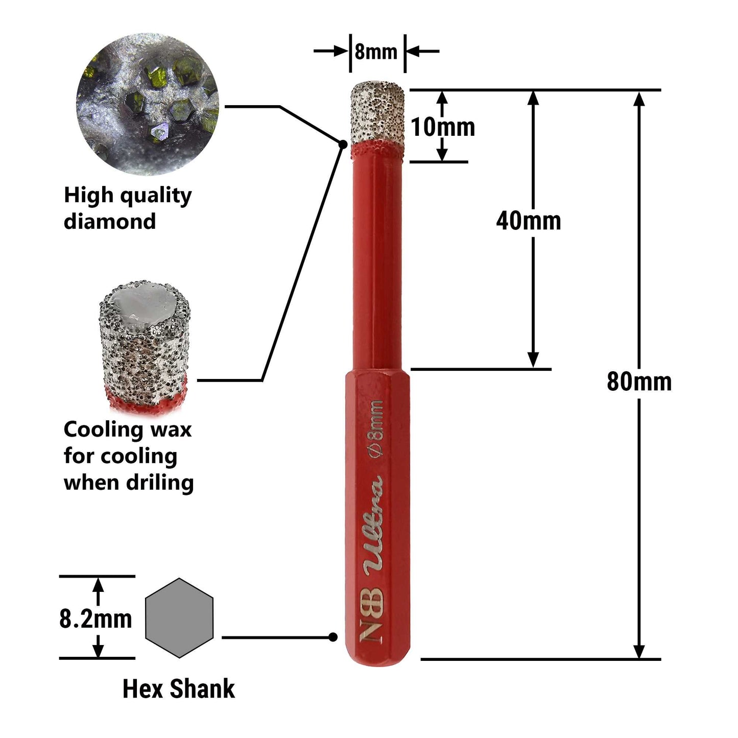 NBB Brocas de diamante calidad ULTRA con vástago hexagonal,corona diamante para taladrar en porcelana, cerámica, baldosas, granito, azulejo, seco/húmedo, en taladros de cable o sin cable